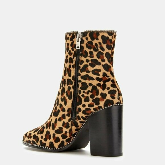Coach Ankle Boot Womens 8.5 Leopard Brown Block Heel Leather Calf Hair Beaded - Picture 3 of 7